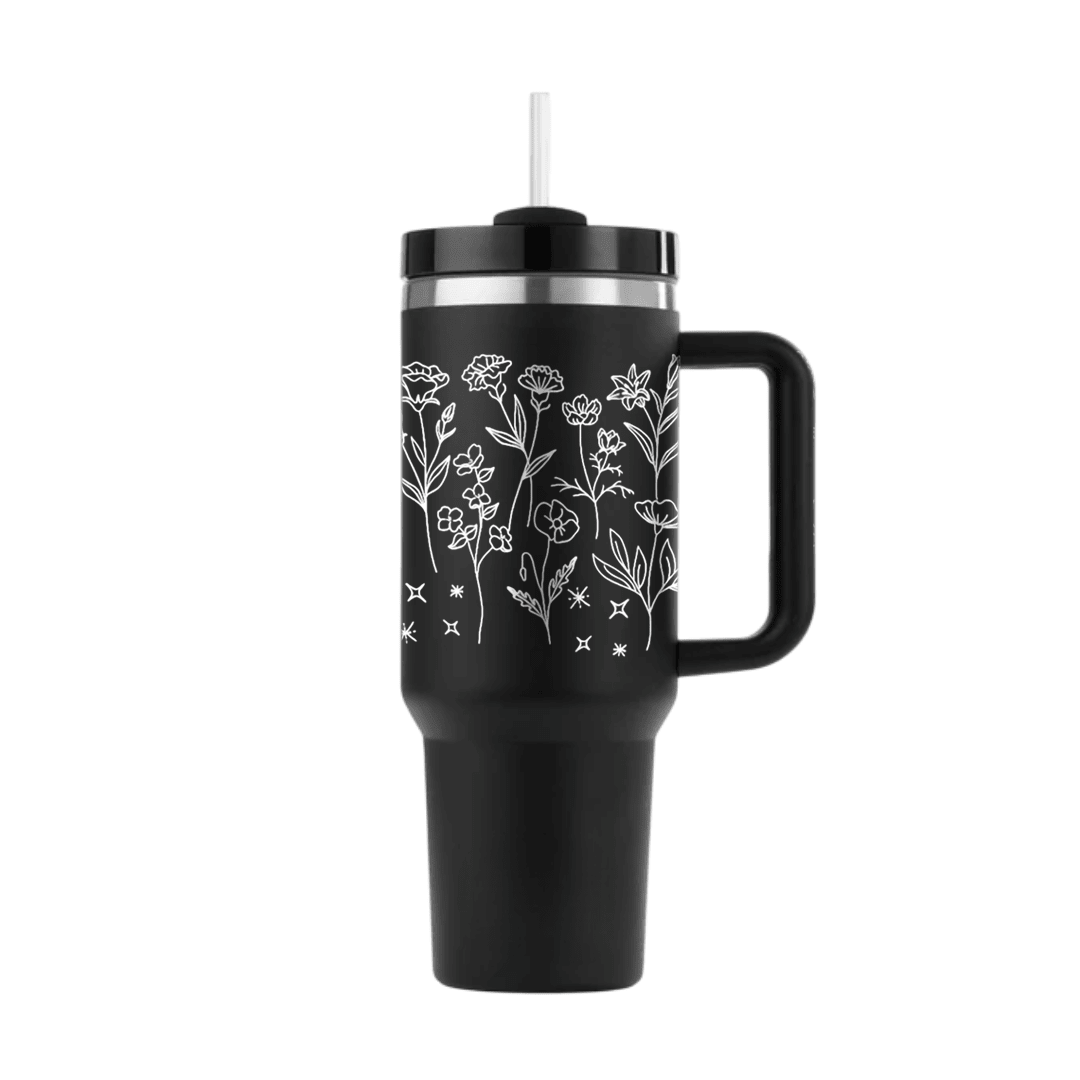 Minimal Floral Line Art Tumbler - Memories InsiteFLOWER ART TUMBLER-(BLACK)
